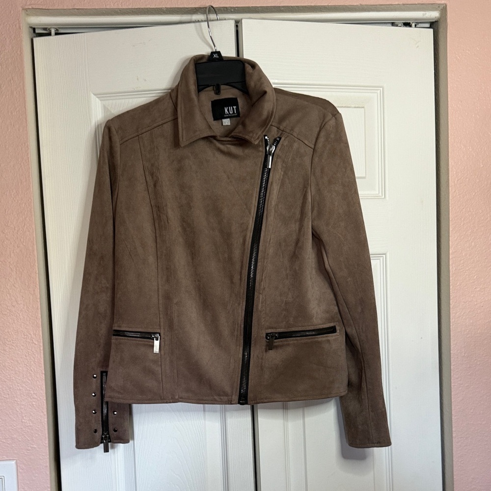 Kut from the Kloth Women's Taupe faux Suede Moto Jacket Size S